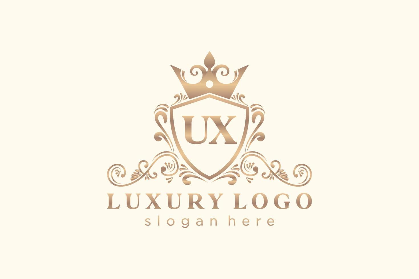 modèle initial de logo de luxe royal de lettre ux dans l'art vectoriel pour le restaurant, la royauté, la boutique, le café, l'hôtel, l'héraldique, les bijoux, la mode et d'autres illustrations vectorielles.