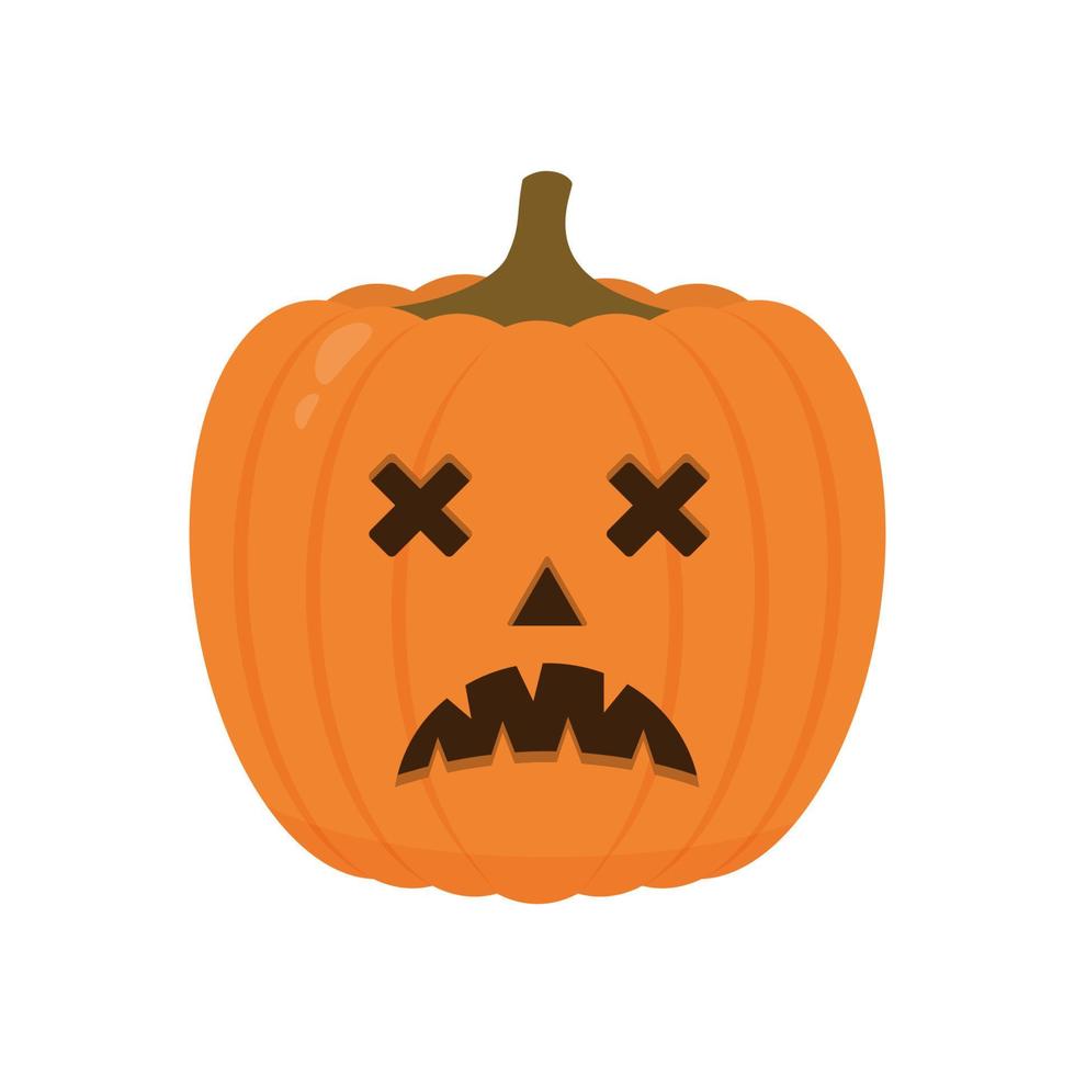 citrouille d'halloween avec icône de visage effrayant isolé sur blanc. dessin animé mignon jack-o'-lanterne. décorations de fête d'halloween. modèle vectoriel facile à modifier