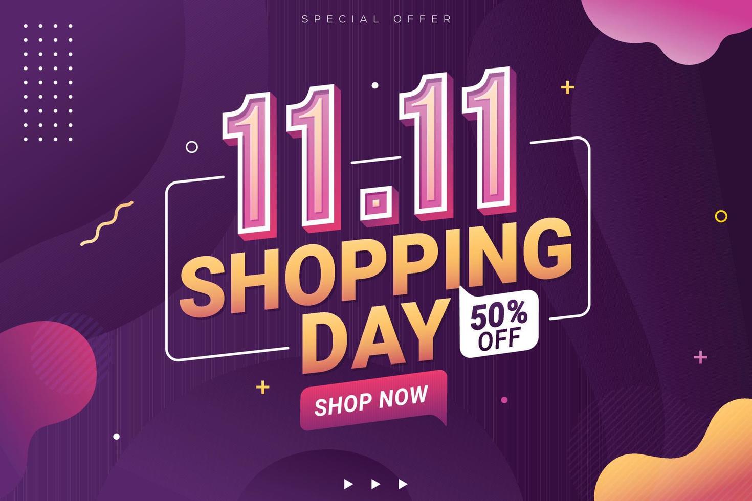 11.11 promotion de remise de bannière de vente de jour de magasinage en ligne vecteur