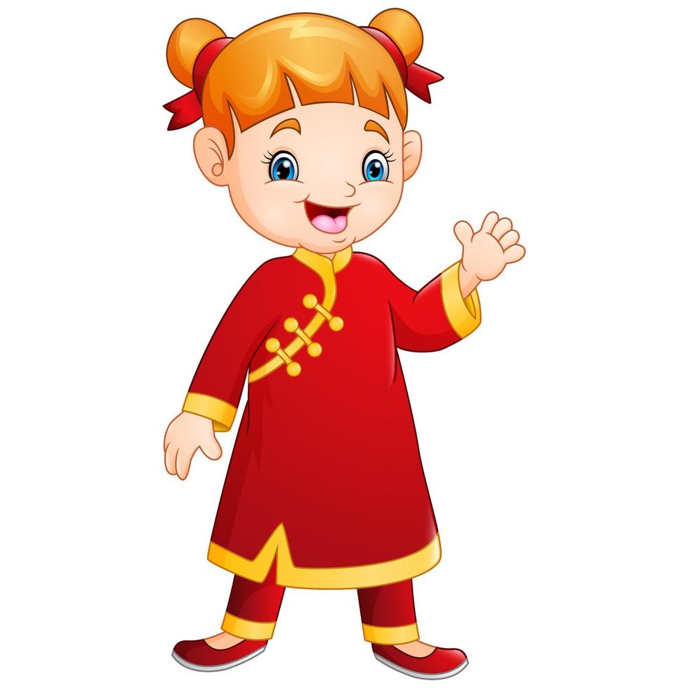 jolie petite fille avec un costume traditionnel chinois vecteur