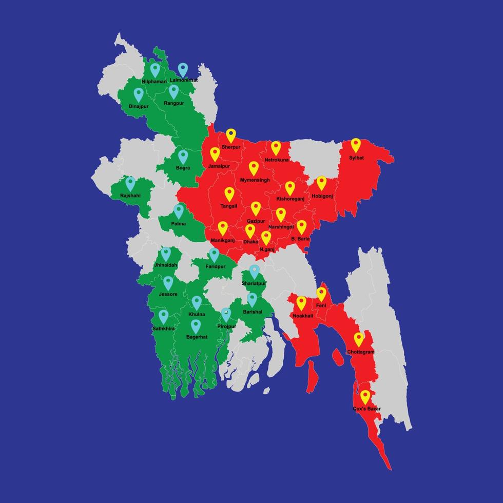 affectation de la carte du bangladesh, carte bd vecteur