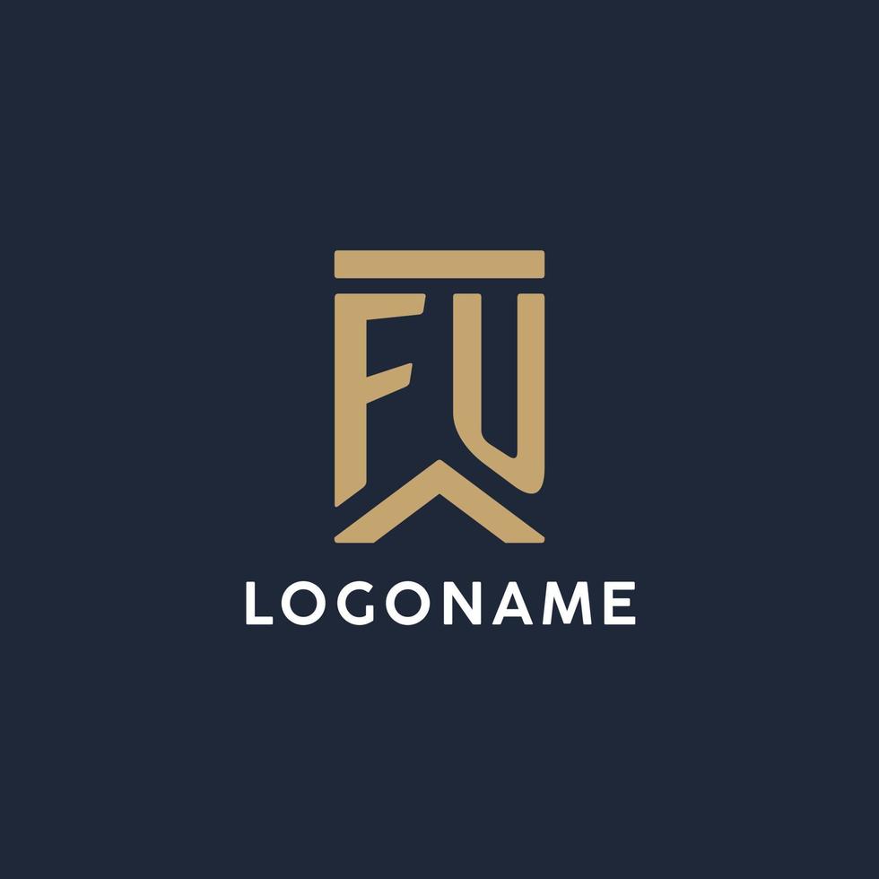 logo monogramme initial fu dans un style rectangulaire avec des côtés incurvés vecteur