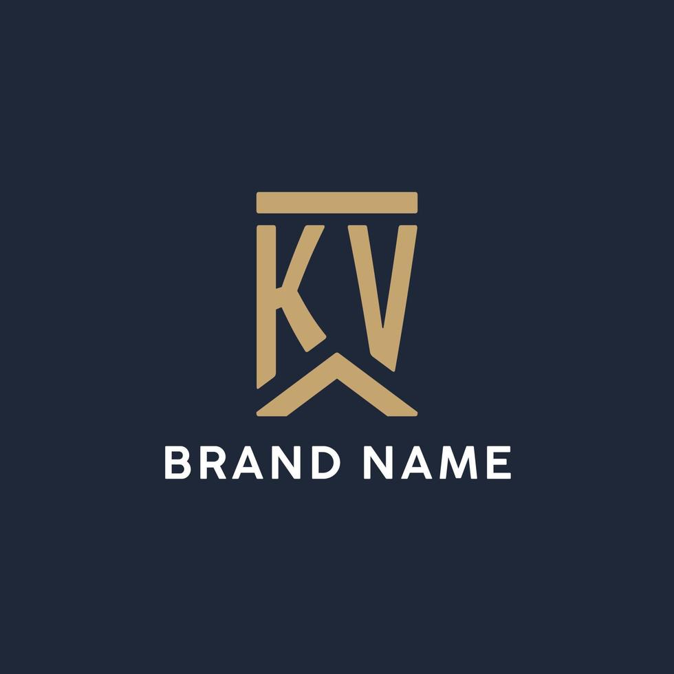 logo monogramme initial kv dans un style rectangulaire avec des côtés incurvés vecteur