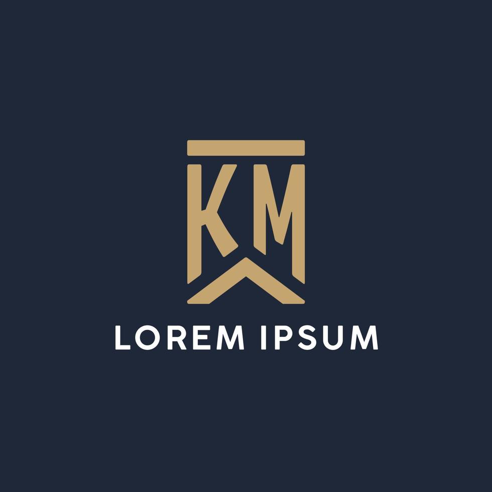 conception initiale du logo monogramme km dans un style rectangulaire avec des côtés incurvés vecteur
