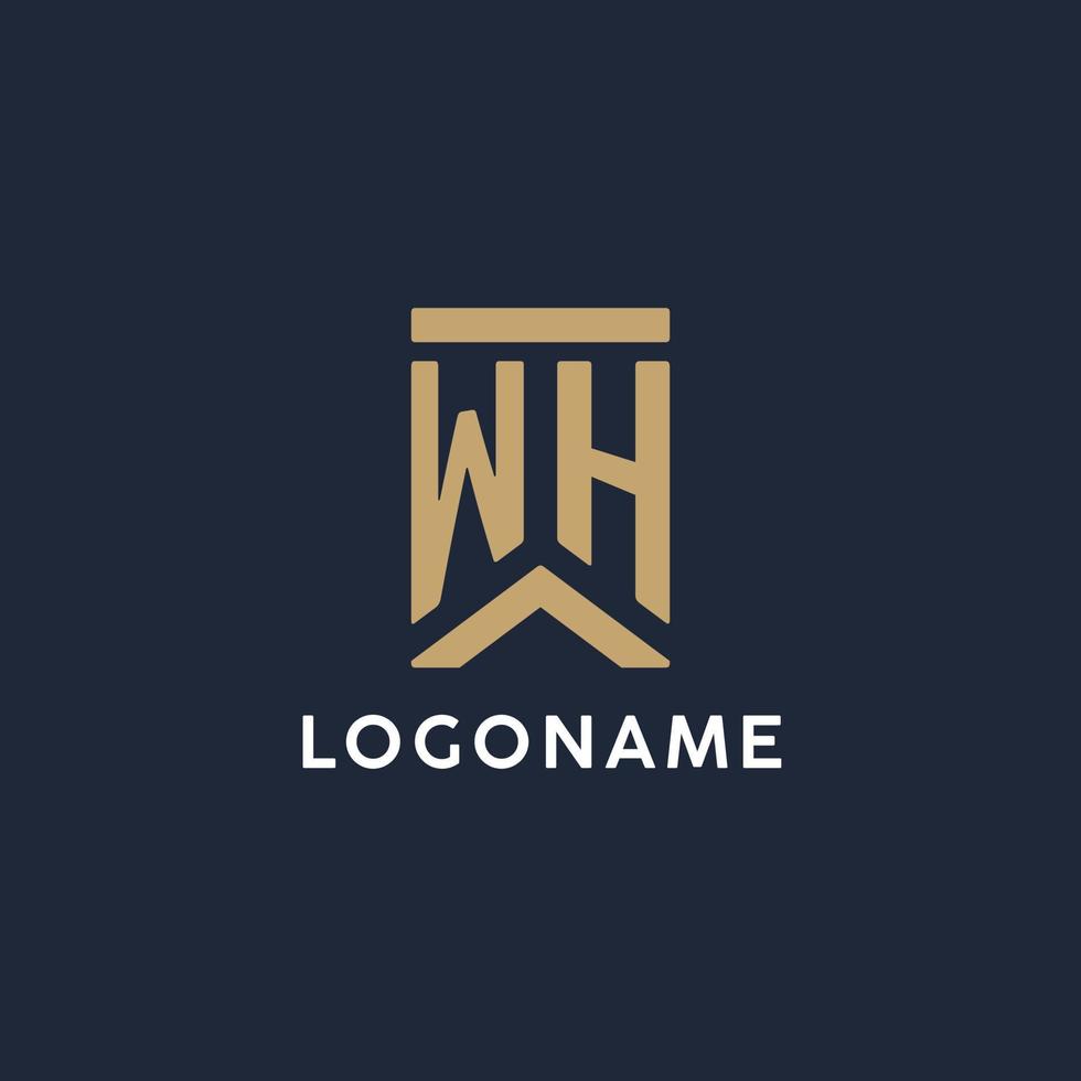 wh logo monogramme initial dans un style rectangulaire avec des côtés incurvés vecteur