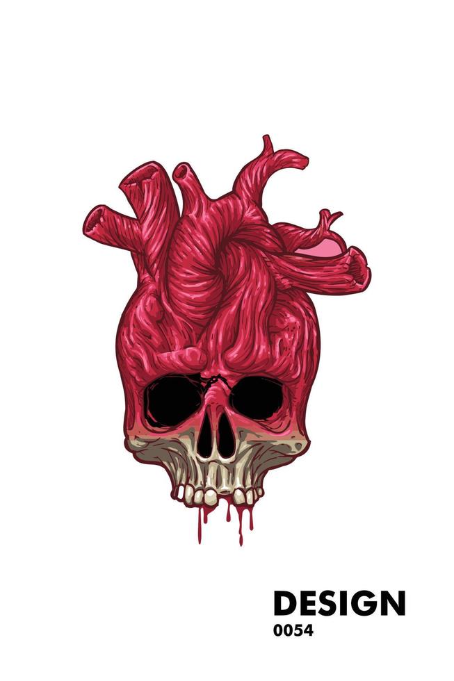 tshirt de conception d'art de vecteur de crâne de coeur