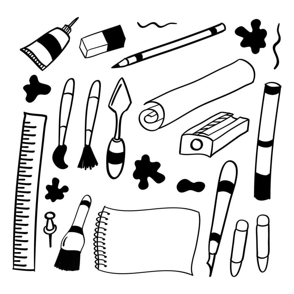icône d'outils d'artiste dessinés à la main dans le style doodle vecteur
