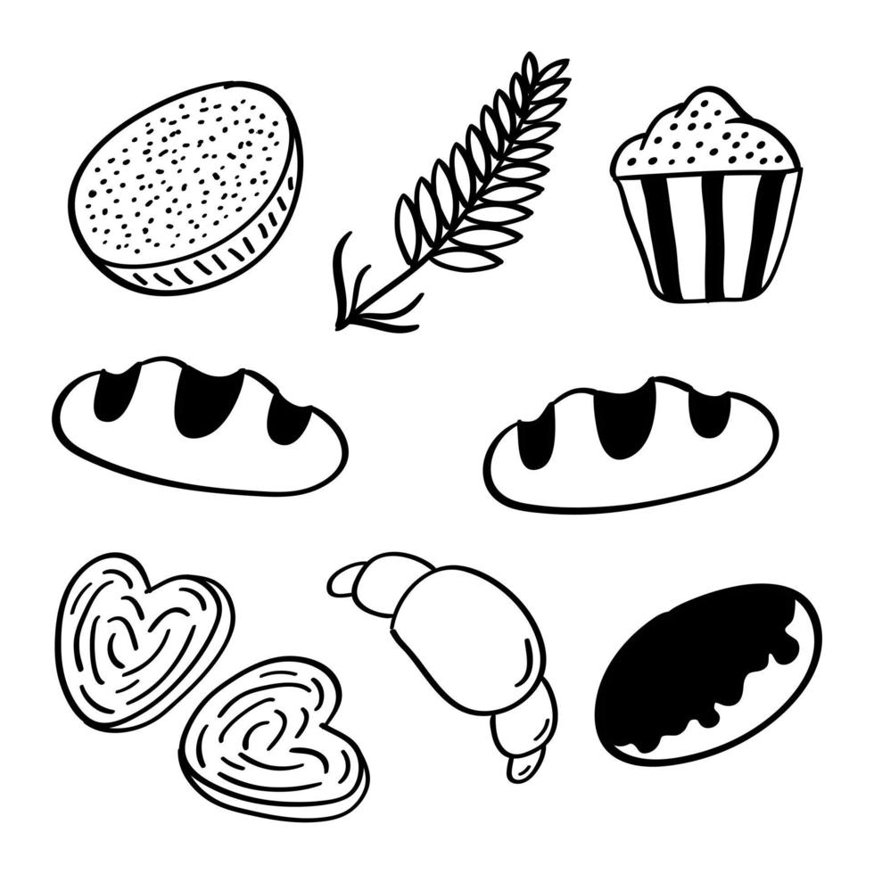 icône de pain dessiné à la main dans un style doodle vecteur
