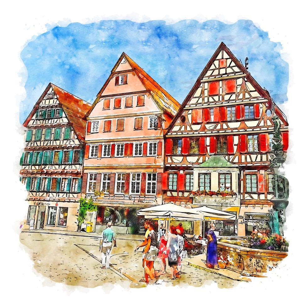 baden wurttemberg allemagne croquis aquarelle illustration dessinée à la main vecteur