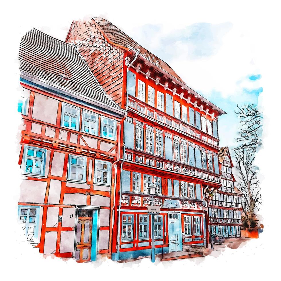 duderstadt allemagne croquis aquarelle illustration dessinée à la main vecteur