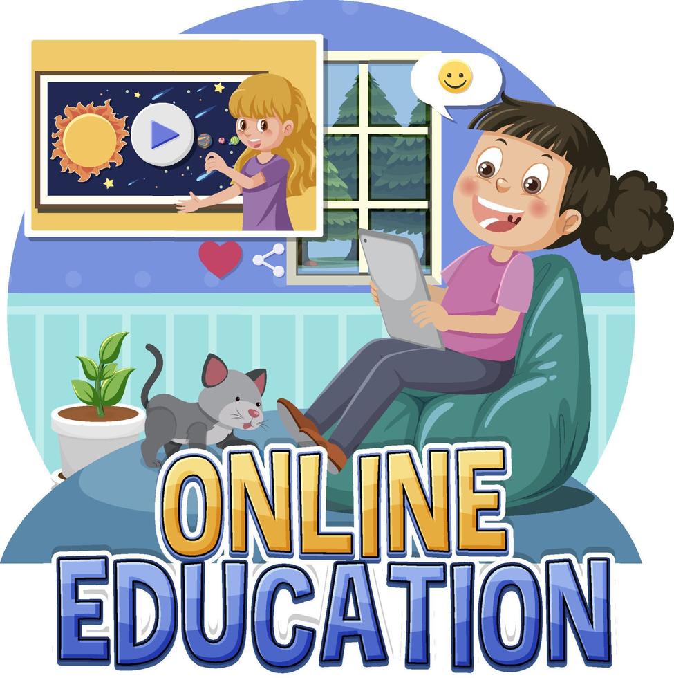 éducation en ligne avec personnage de dessin animé vecteur