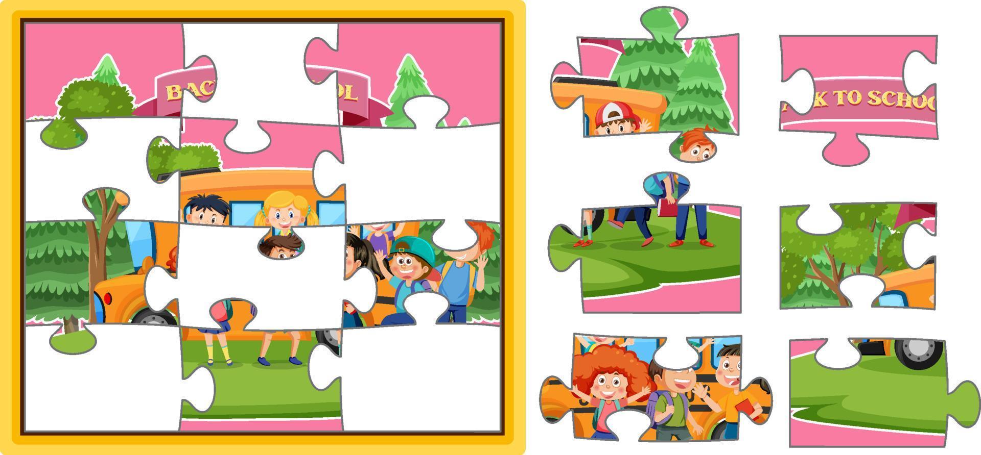 modèle de jeu de puzzle photo pour les enfants de l'école vecteur