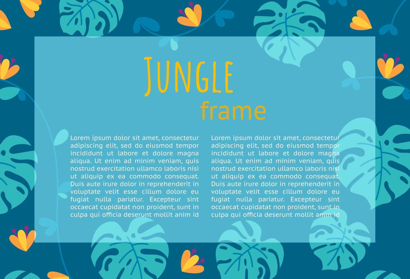 conception de cadre de jungle pour les présentations et les dépliants. conception horizontale prête à l'emploi. illustration vectorielle falt colorée avec texte. vecteur