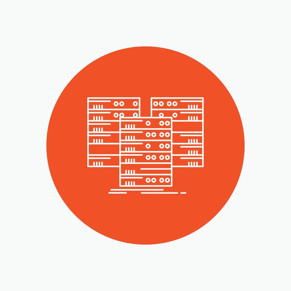 centre. centre. Les données. base de données. icône de la ligne blanche du serveur sur fond de cercle. illustration d'icône vectorielle vecteur