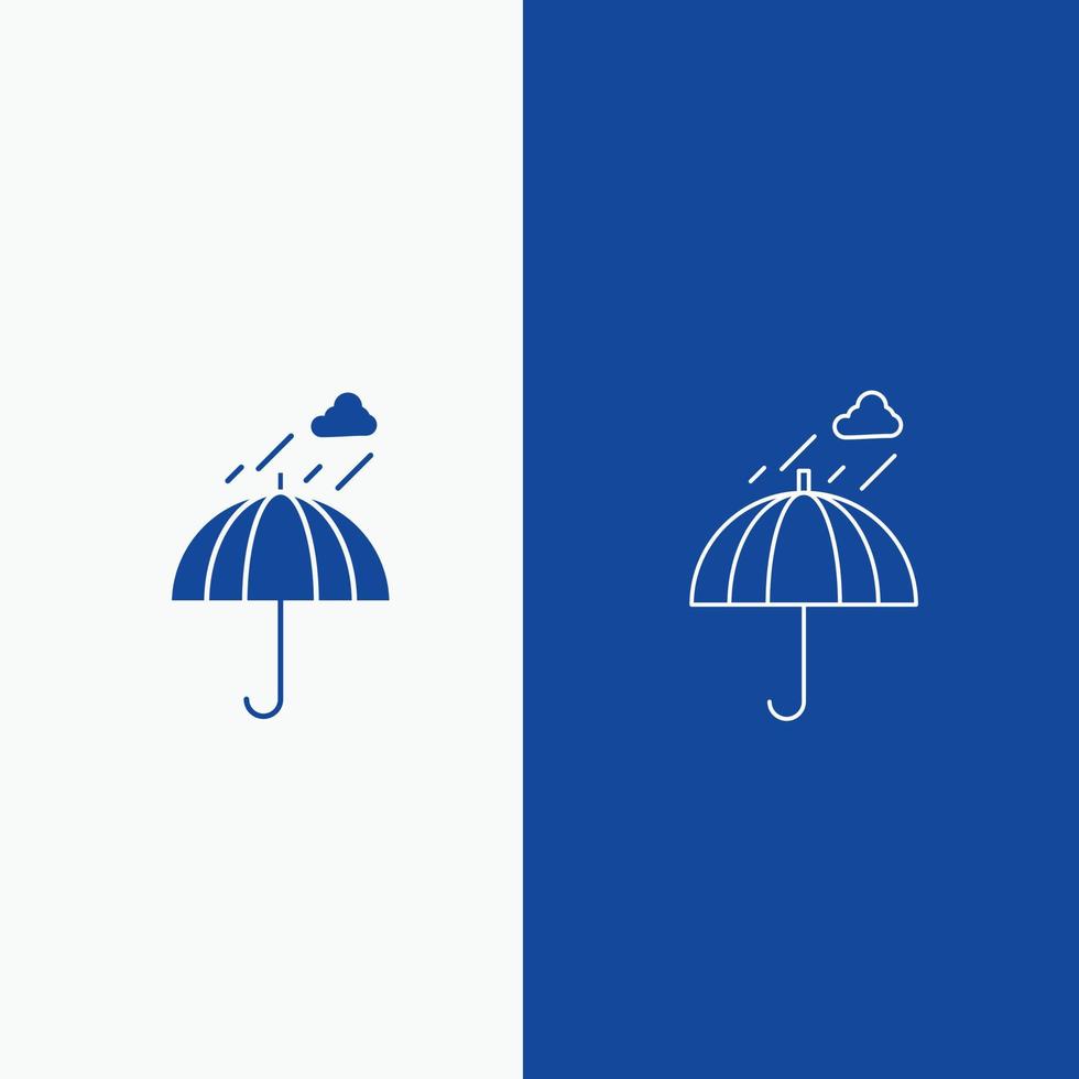 parapluie. camping. pluie. sécurité. ligne météo et bouton web glyphe en bannière verticale de couleur bleue pour ui et ux. site web ou application mobile vecteur
