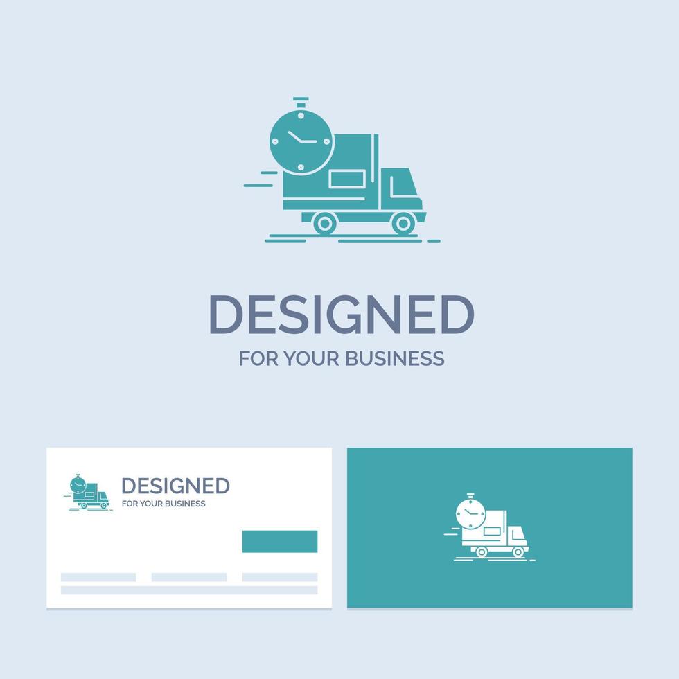 livraison. temps. expédition. le transport. symbole d'icône de glyphe de logo d'entreprise de camion pour votre entreprise. cartes de visite turquoise avec modèle de logo de marque. vecteur