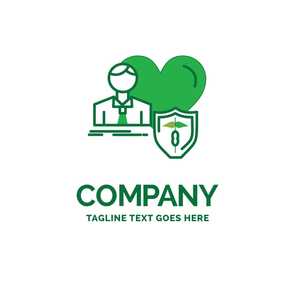 Assurance. famille. domicile. protéger. modèle de logo d'entreprise plat coeur. conception de marque verte créative. vecteur