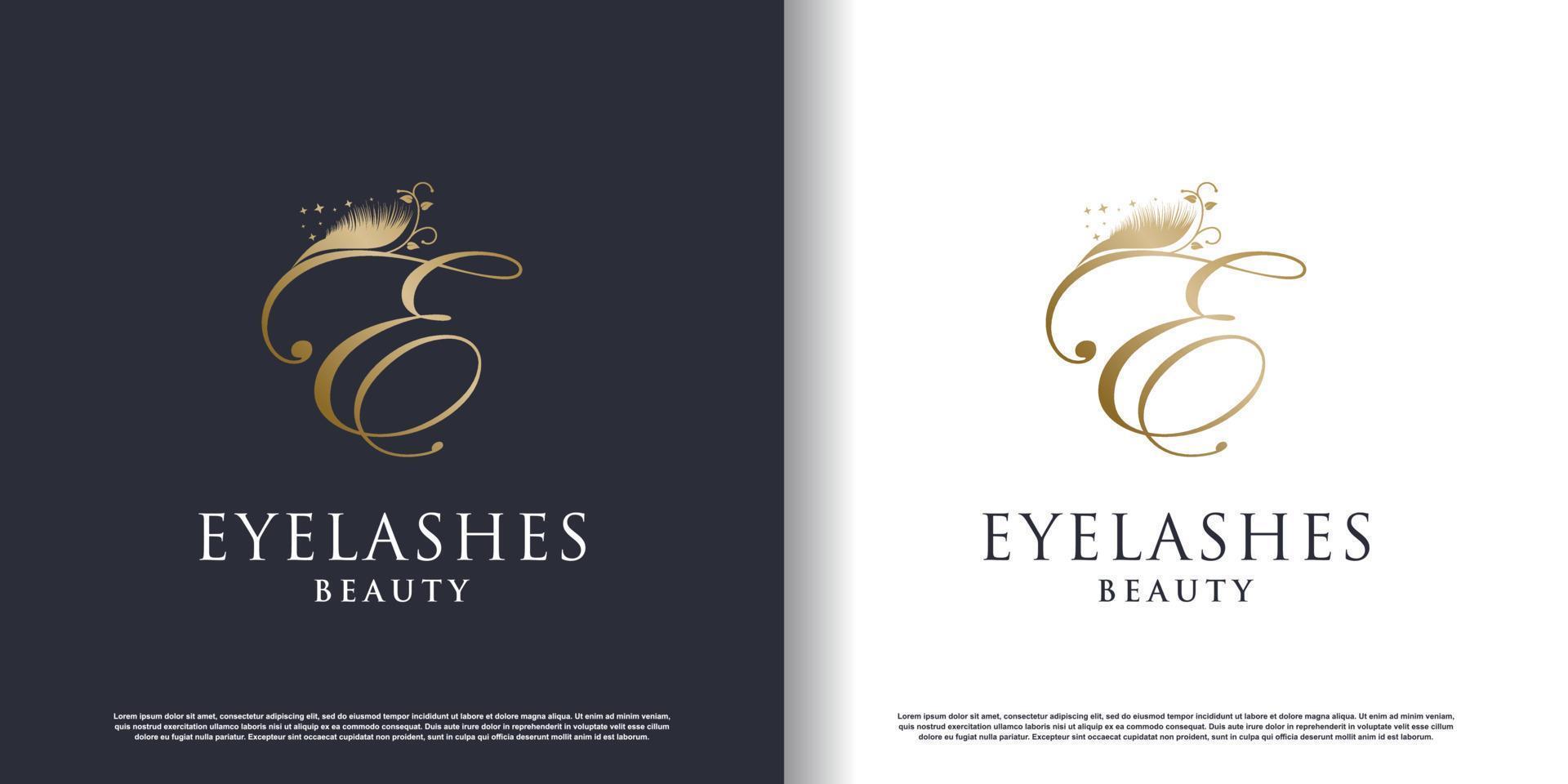 logo de beauté des cils avec vecteur premium de style lettre e