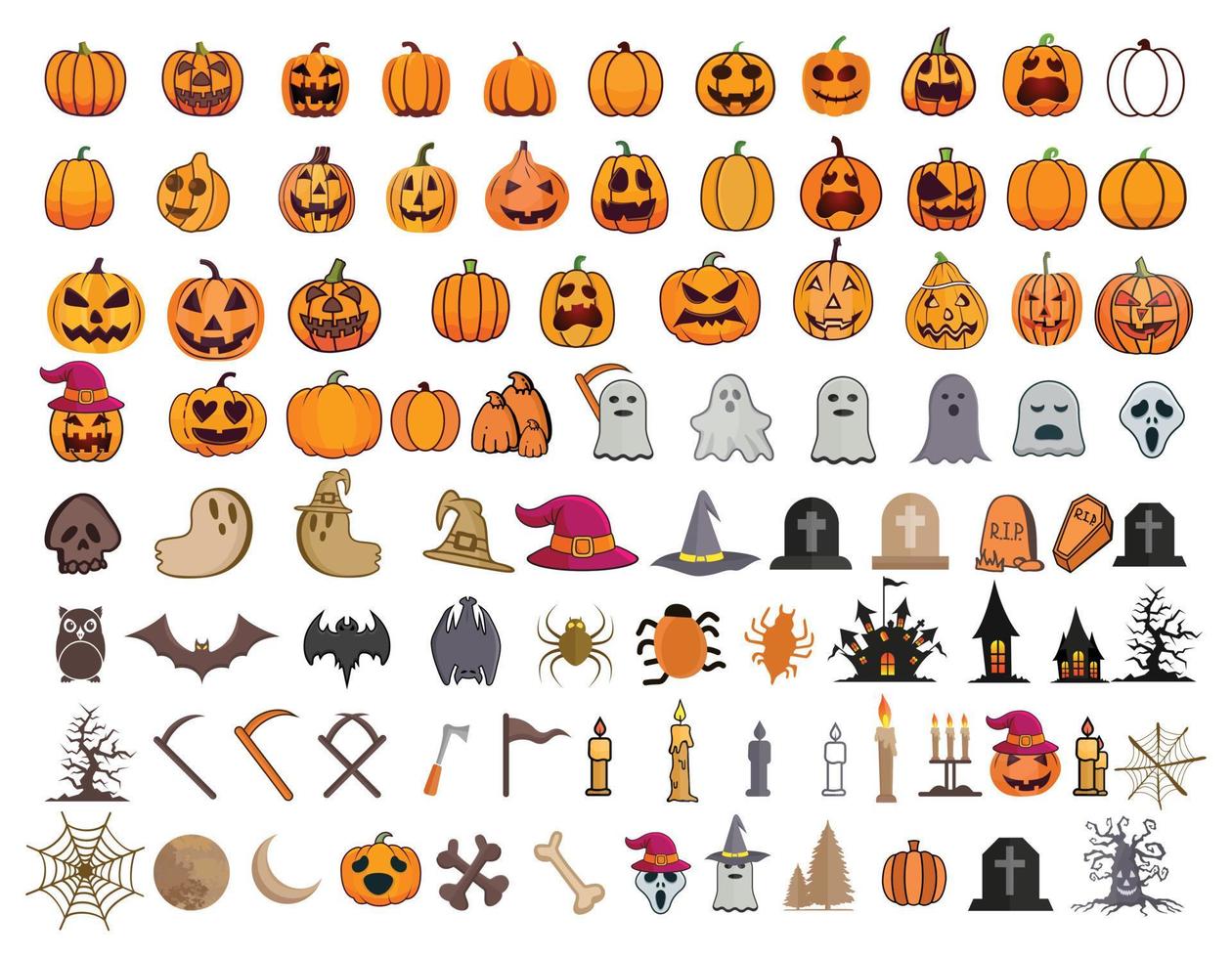 Quatre-vingt-dix meilleures collections créatives d'illustrations de jour d'halloween. éléments effrayants et effrayants pour les décorations, les icônes et les autocollants d'halloween. conception de sorcière, design premium créatif. vecteur