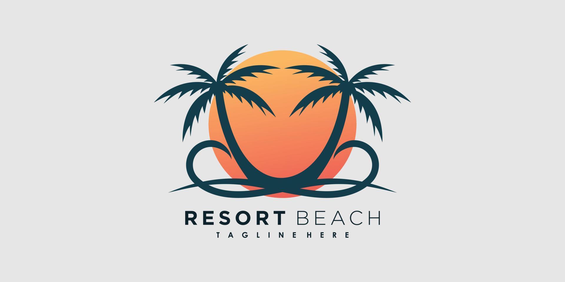vecteur de conception de logo de plage de villégiature avec concept créatif de palmier icône