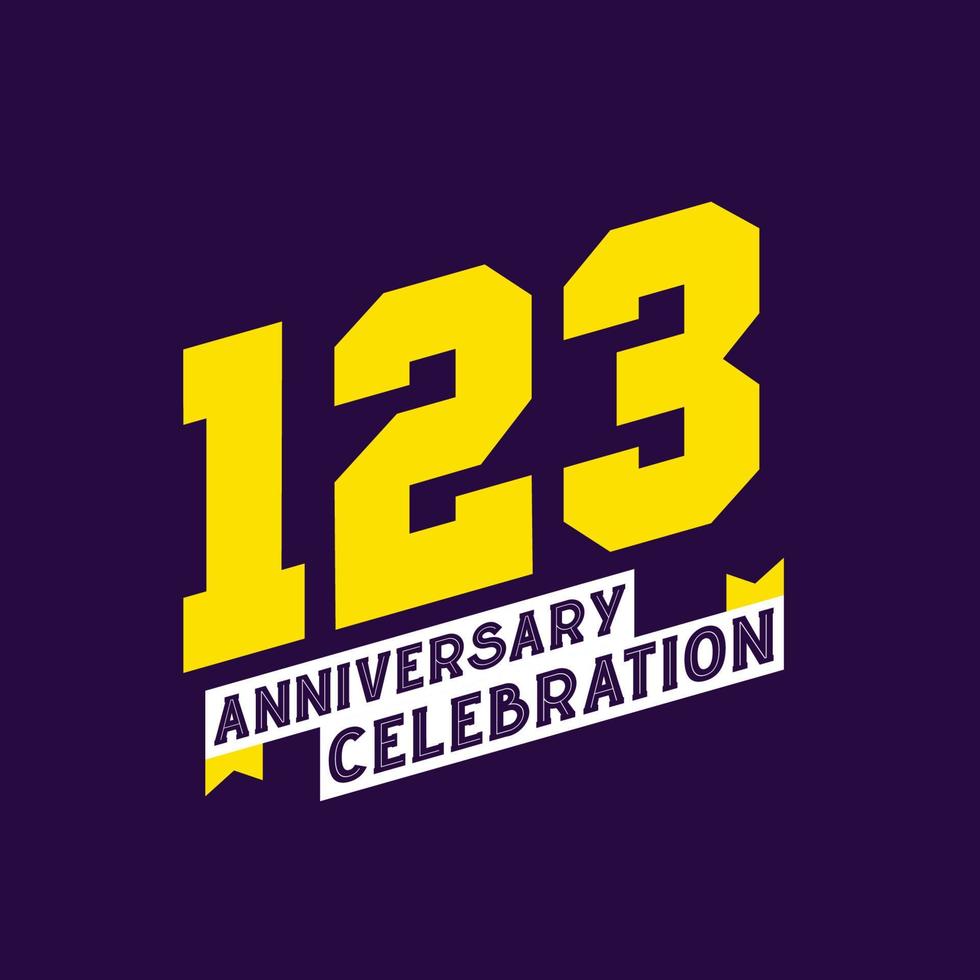 Conception de vecteur de célébration du 123e anniversaire, anniversaire de 123 ans