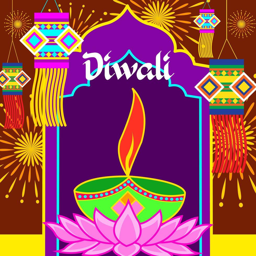 illustration de dessin animé mignon du jour de diwali vecteur