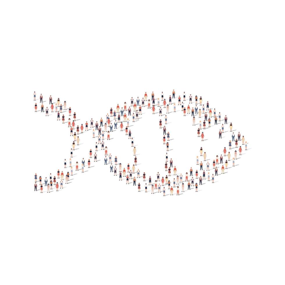 grand groupe de personnes silhouette entassée en forme de poisson isolé sur fond blanc. illustration vectorielle vecteur
