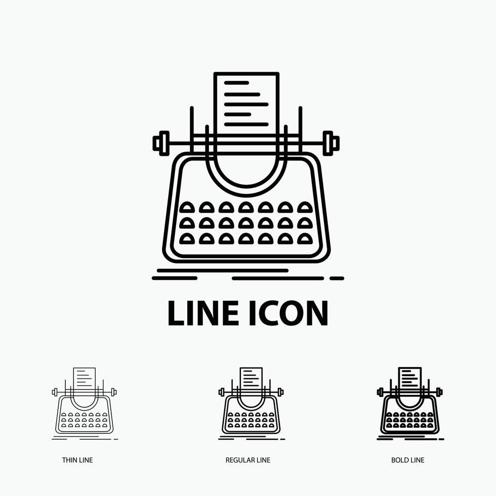 article. Blog. histoire. machine à écrire. icône de l'écrivain en mince. style de ligne régulier et audacieux. illustration vectorielle vecteur