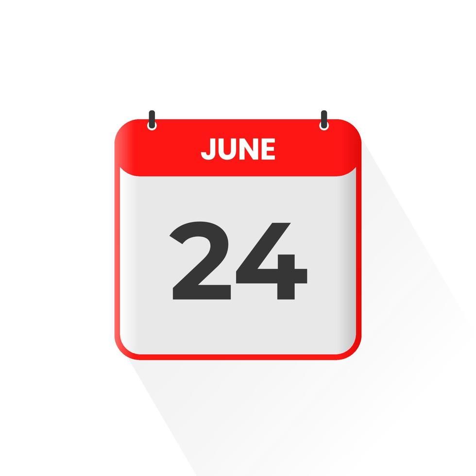 Icône de calendrier du 24 juin. 24 juin calendrier date mois icône vecteur illustrateur