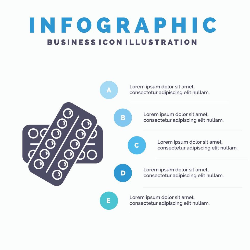 Médicament. pilule. drogues. tablette. modèle d'infographie patient pour le site Web et la présentation. icône grise de glyphe avec illustration vectorielle de style infographique bleu. vecteur