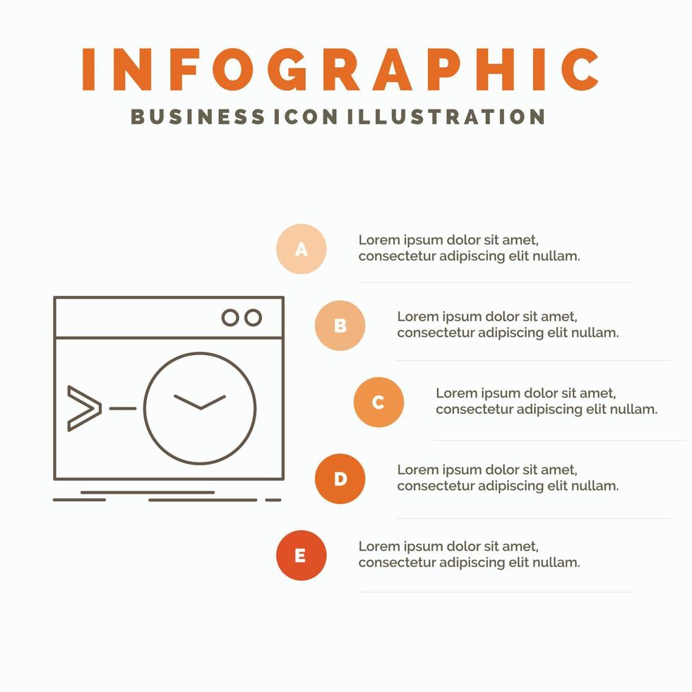 administrateur. commande. racine. Logiciel. modèle d'infographie terminal pour le site Web et la présentation. icône grise de ligne avec illustration vectorielle de style infographie orange vecteur