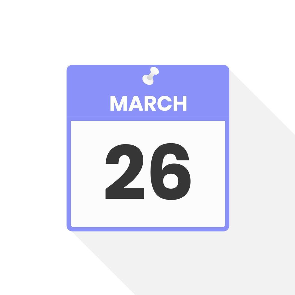 icône du calendrier du 26 mars. date, mois calendrier icône illustration vectorielle vecteur