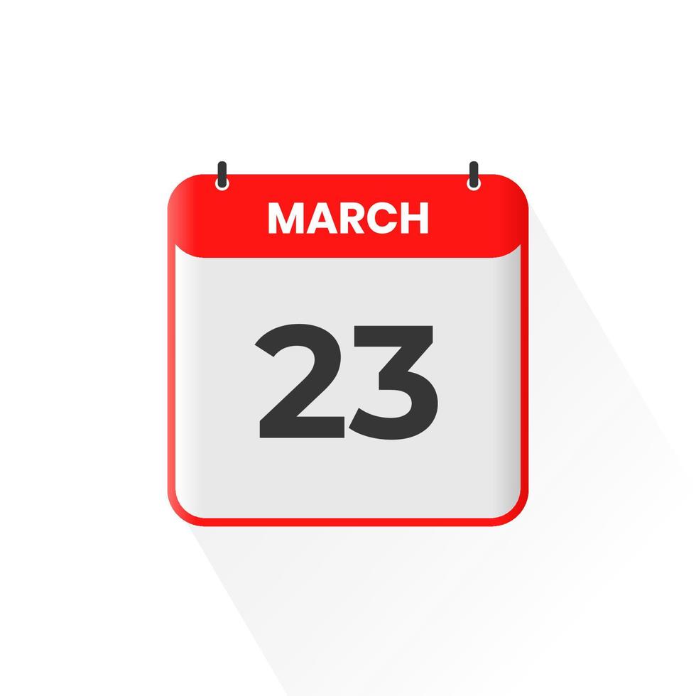 Icône de calendrier du 23 mars. 23 mars calendrier date mois icône vecteur illustrateur