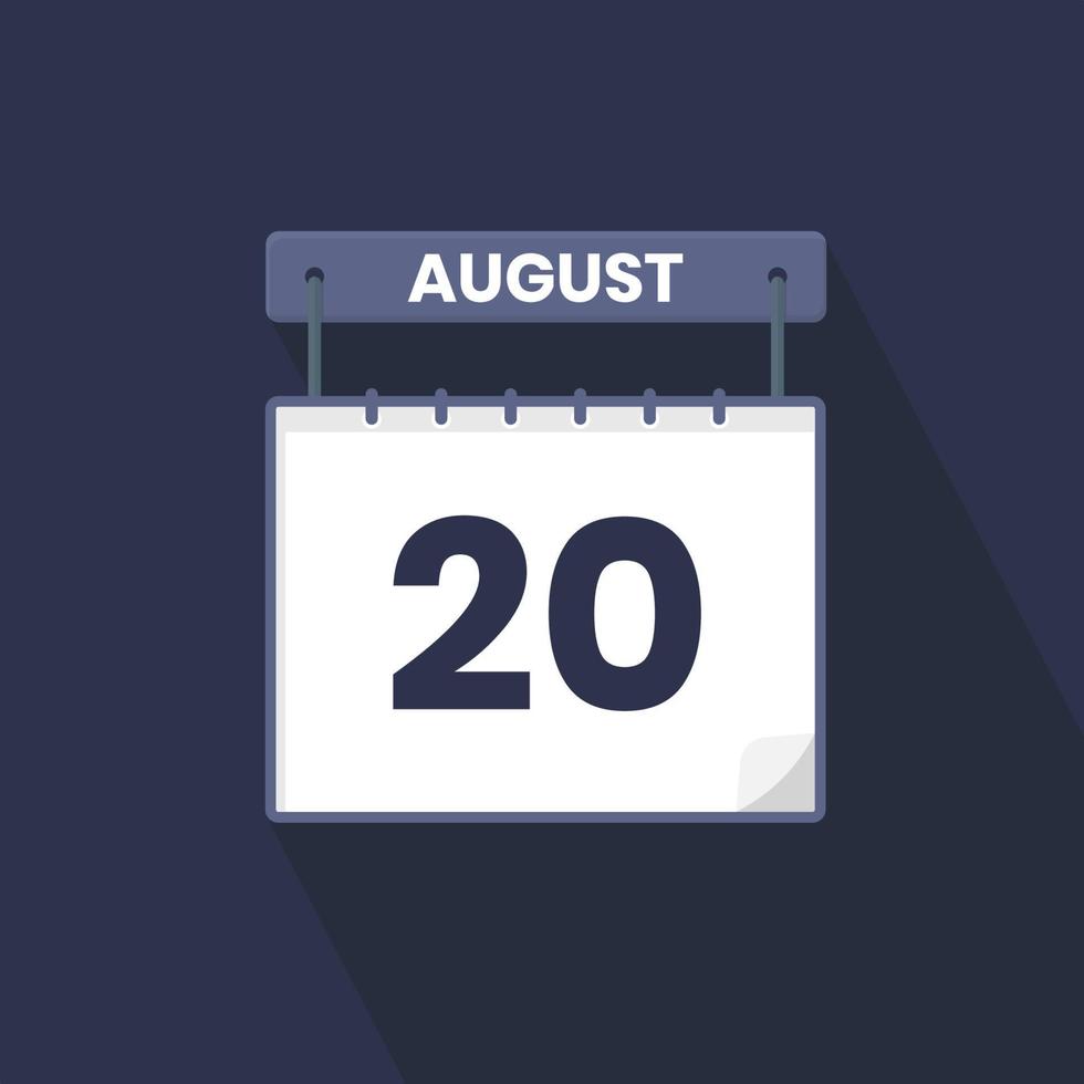 Icône du calendrier du 20 août. 20 août calendrier date mois icône vecteur illustrateur