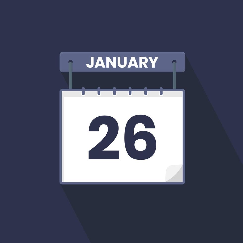 Icône du calendrier du 26 janvier. 26 janvier calendrier date mois icône vecteur illustrateur