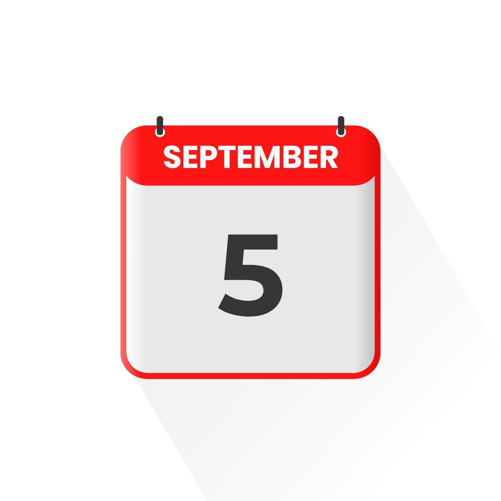 Icône du calendrier du 5 septembre. 5 septembre calendrier date mois icône vecteur illustrateur