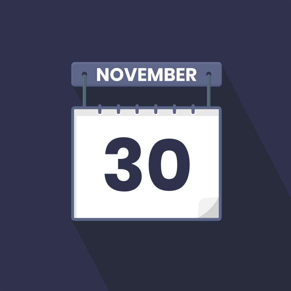 Icône de calendrier du 30 novembre. 30 novembre calendrier date mois icône vecteur illustrateur