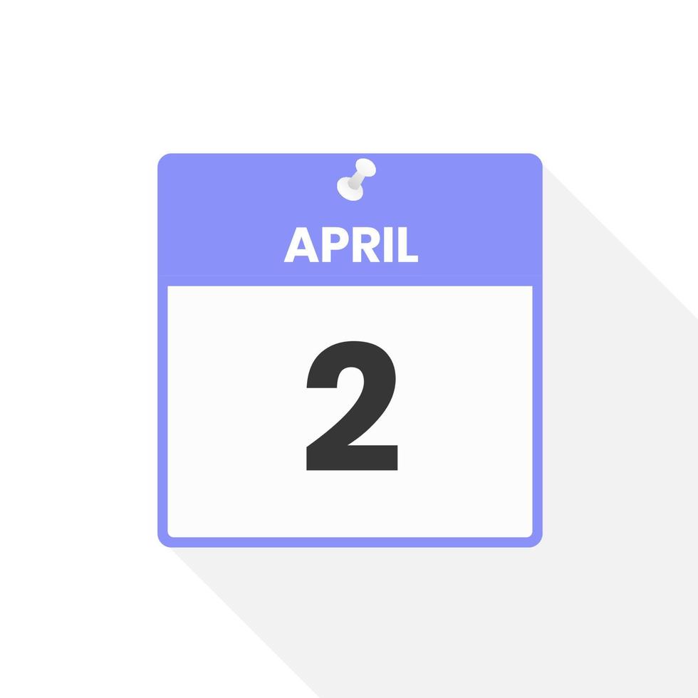 icône du calendrier du 2 avril. date, mois calendrier icône illustration vectorielle vecteur