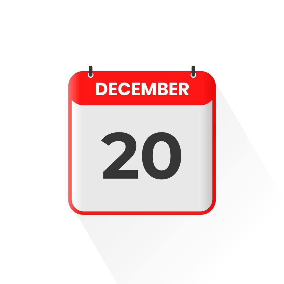 Icône du calendrier du 20 décembre. 20 décembre calendrier date mois icône vecteur illustrateur