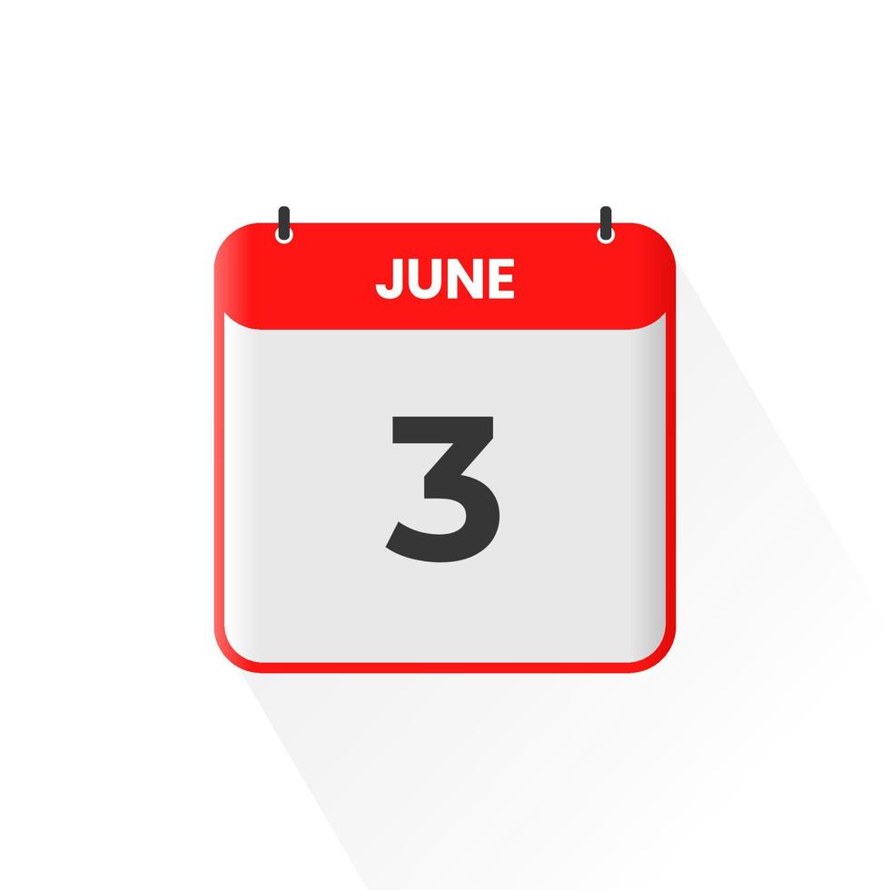 Icône de calendrier du 3 juin. 3 juin calendrier date mois icône vecteur illustrateur