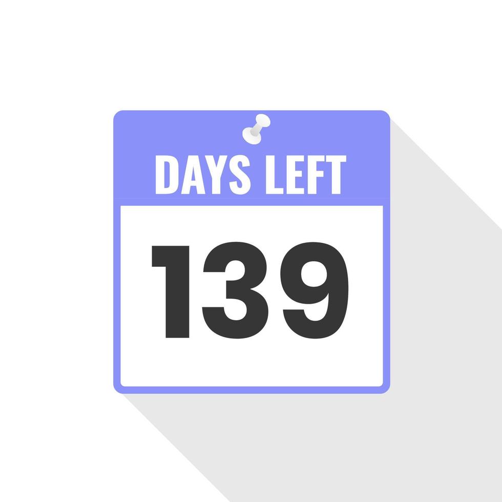 139 jours restants icône de compte à rebours des ventes. 139 jours restants bannière promotionnelle vecteur