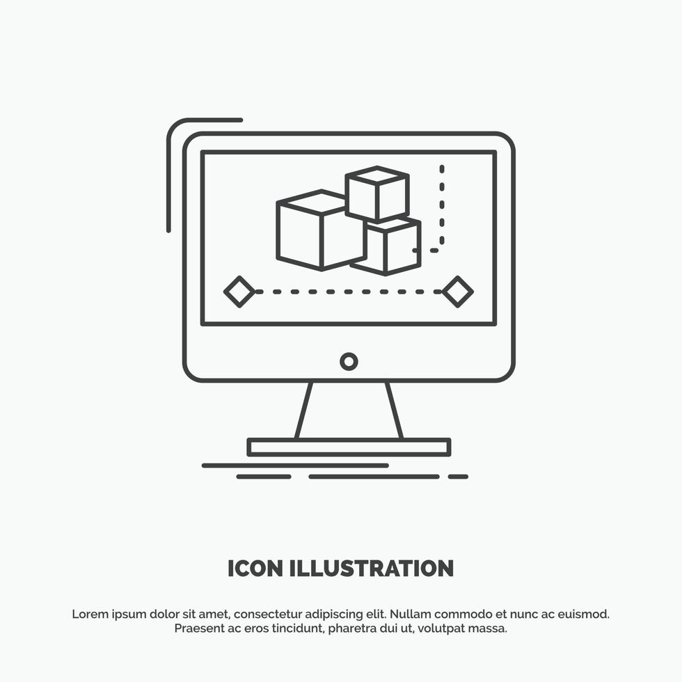animation. l'ordinateur. éditeur. moniteur. icône du logiciel. symbole gris de vecteur de ligne pour ui et ux. site web ou application mobile