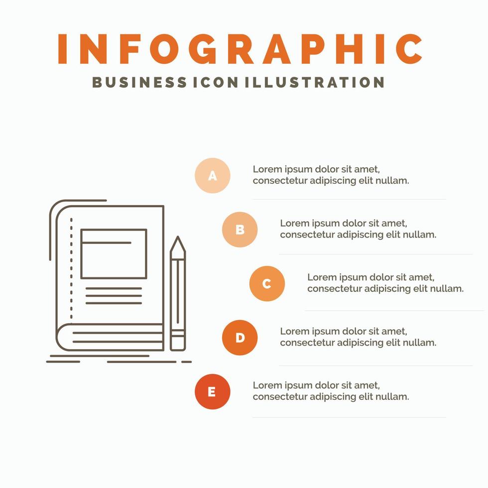 livre. Entreprise. éducation. carnet. modèle d'infographie scolaire pour le site Web et la présentation. icône grise de ligne avec illustration vectorielle de style infographie orange vecteur