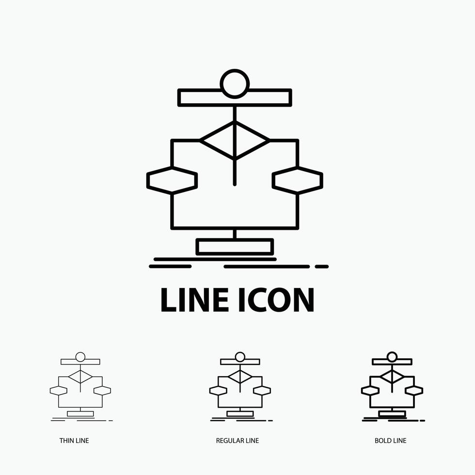 algorithme. graphique. Les données. diagramme. icône de flux en mince. style de ligne régulier et audacieux. illustration vectorielle vecteur