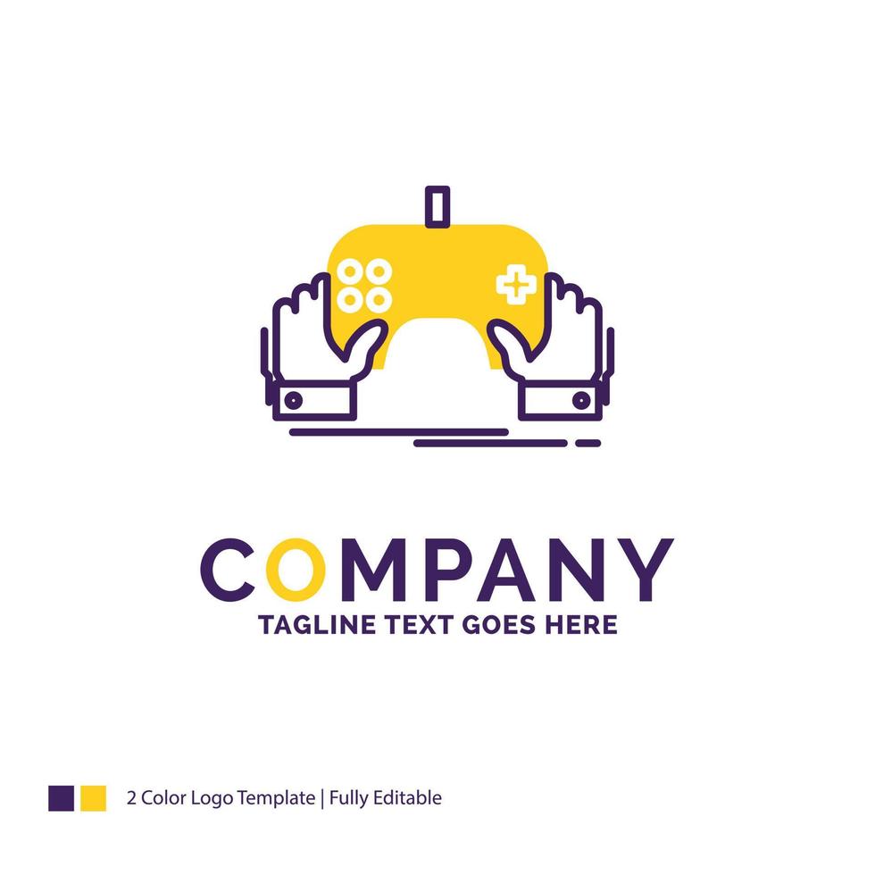 création de logo de nom de société pour le jeu. jeu. portable. divertissement. application. conception de nom de marque violet et jaune avec place pour le slogan. modèle de logo créatif pour petites et grandes entreprises. vecteur