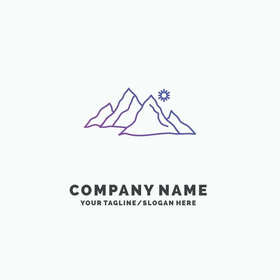 Montagne. paysage. colline. la nature. modèle de logo d'entreprise violet soleil. place pour le slogan vecteur