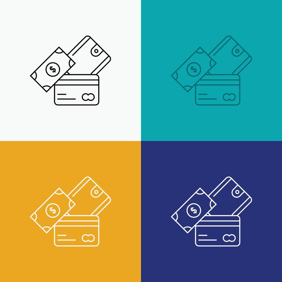 carte de crédit. argent. devise. dollar. icône de portefeuille sur divers arrière-plans. conception de style de ligne. conçu pour le web et l'application. illustration vectorielle eps 10 vecteur