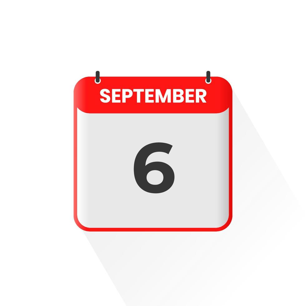 Icône du calendrier du 6 septembre. 6 septembre calendrier date mois icône vecteur illustrateur