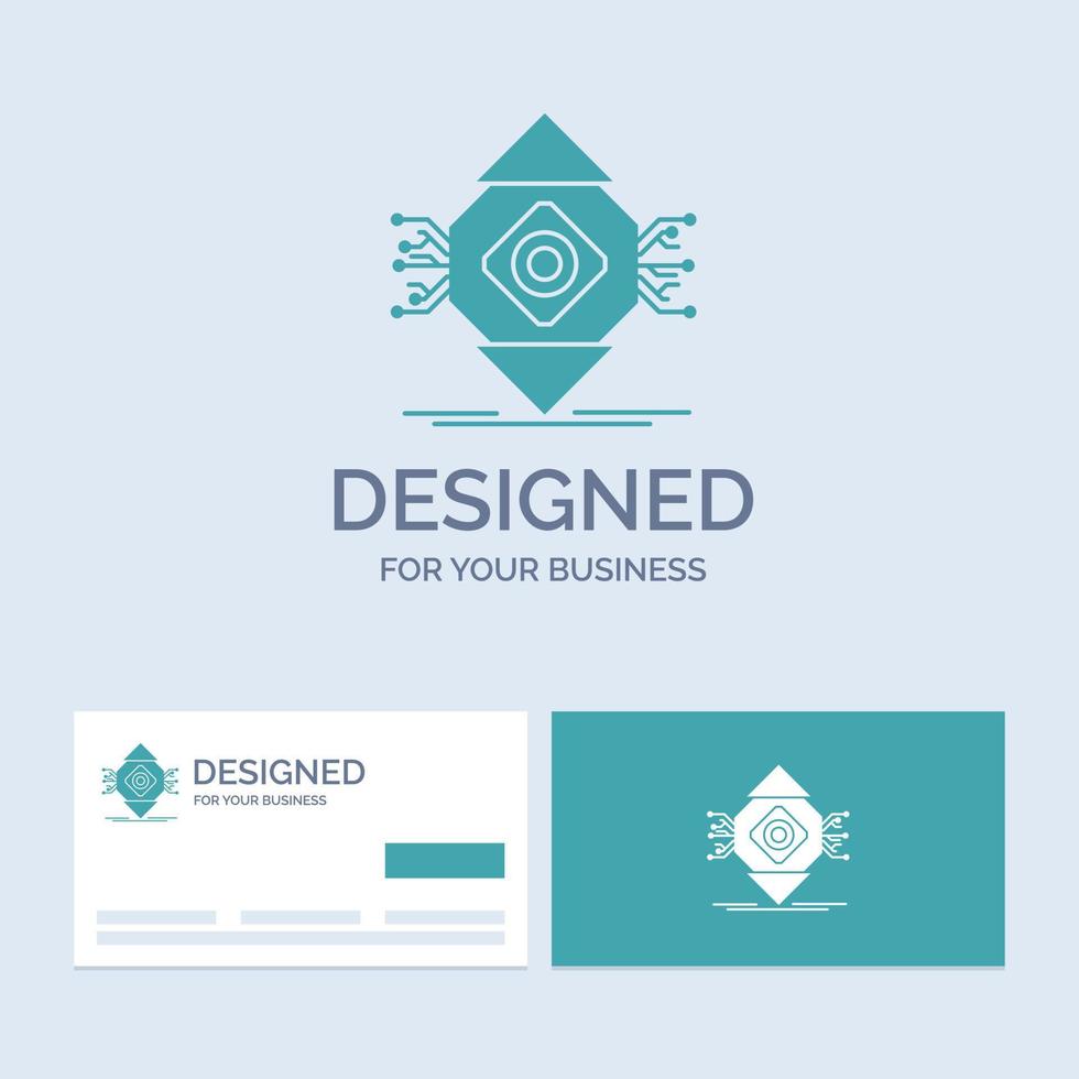 ubicomp. l'informatique. omniprésent. l'ordinateur. symbole d'icône de glyphe de logo d'entreprise de concept pour votre entreprise. cartes de visite turquoise avec modèle de logo de marque. vecteur