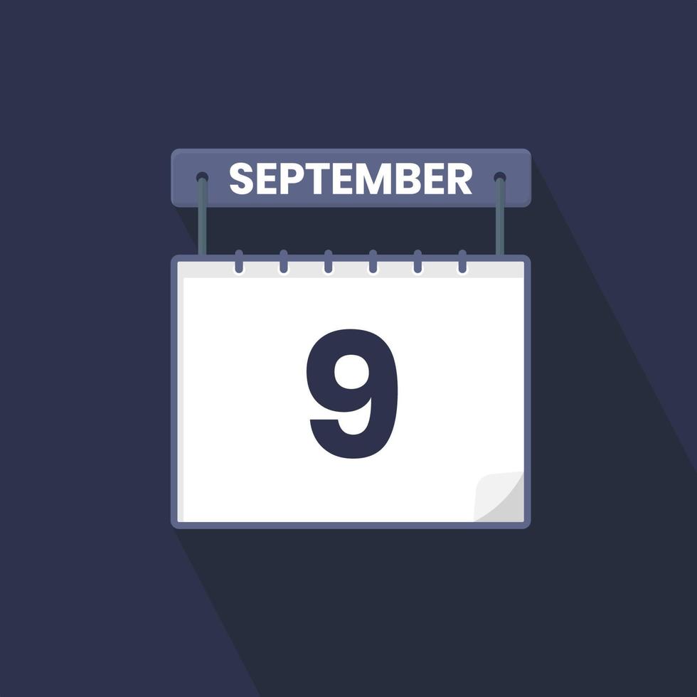 Icône du calendrier du 9 septembre. 9 septembre calendrier date mois icône vecteur illustrateur